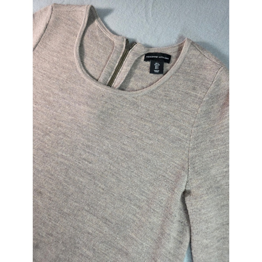 Adrienne Vittadini Womens Knit Shift Dress Tan Long Sleeve Pockets Size L